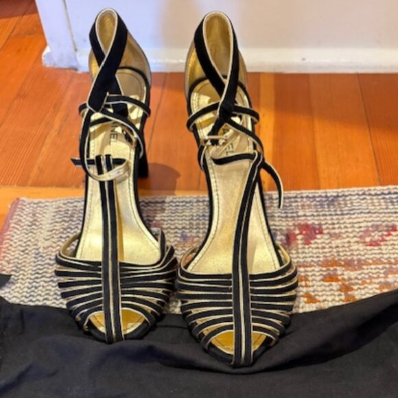 CHANEL pumps G37381 leather Black gold Size 39 - Picture 2 of 7